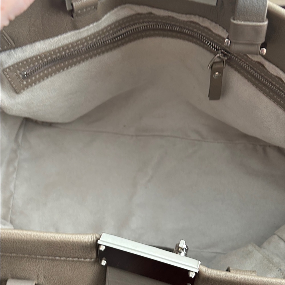 Jimmy Choo Farrah Taupe Leather Designer Tote Bag - Picture 9 of 13